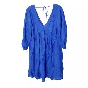 H&M Dress Women Size Medium Blue V Neck Tie Back Unlined